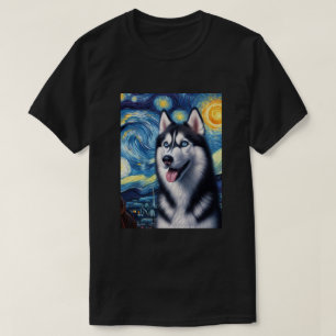 Siberian Husky Dog Art Van Gogh Starry Night Siber T-Shirt