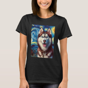 Siberian Husky Dog Art Van Gogh Starry Night Siber T-Shirt
