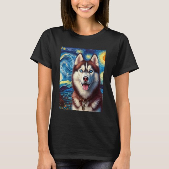 Siberian Husky Dog Art Van Gogh Starry Night Siber T-Shirt (Front)