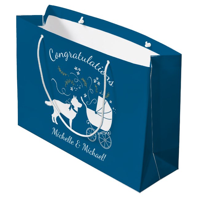 Siberian Husky Dog Baby Shower Puppy Blue Boy Large Gift Bag (Back Angled)