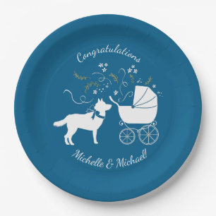 Siberian Husky Dog Baby Shower Puppy Blue Boy Paper Plate