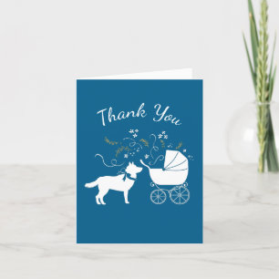 Siberian Husky Dog Baby Shower Puppy Blue Boy Thank You Card