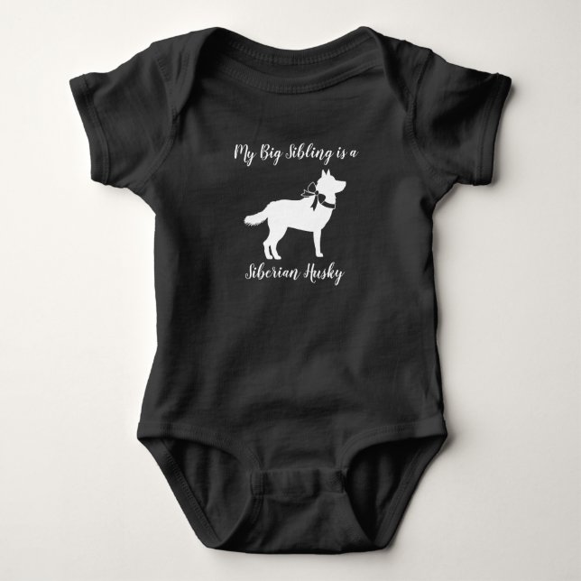 Siberian Husky Dog Baby Shower Puppy Grey Bodysuit (Front)