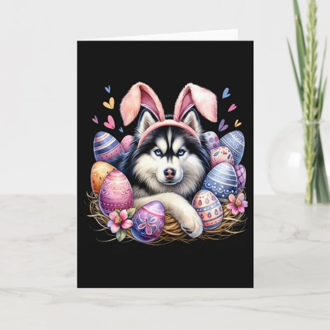 Siberian Husky Dog Bunny Ears Easter Day  Card (Front)