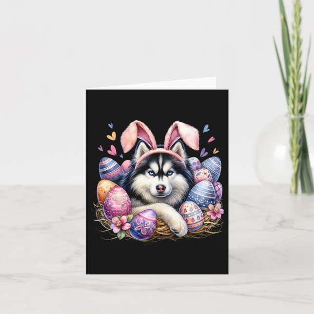 Siberian Husky Dog Bunny Ears Easter Day  Card (Front)