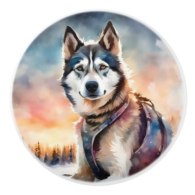 Siberian Husky Dog Ceramic Pull (Front)