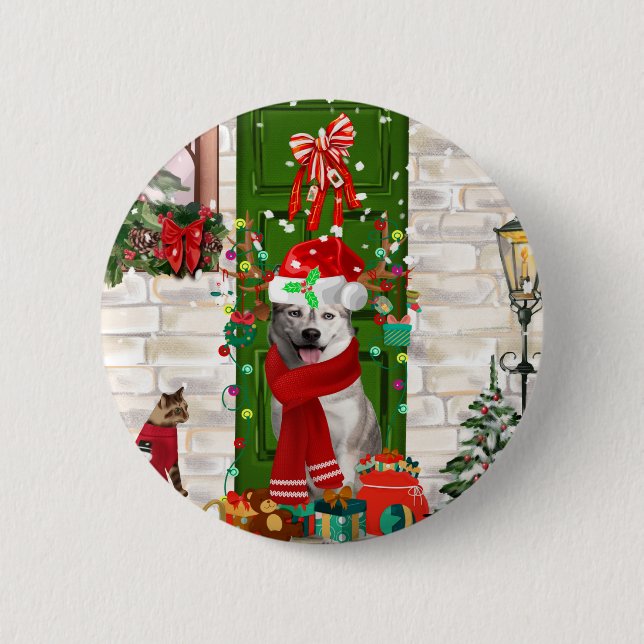 Siberian Husky Dog Christmas  6 Cm Round Badge (Front)