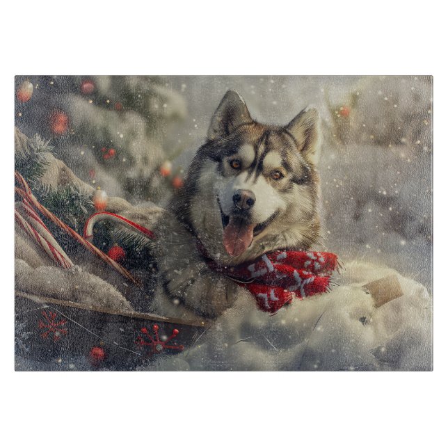 Siberian Husky Dog Christmas Festive Cutting Board (Front)
