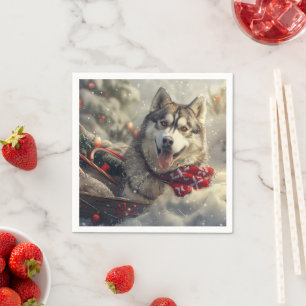 Siberian Husky Dog Christmas Festive Napkin