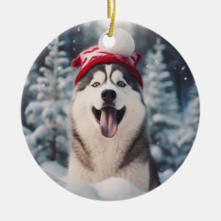 Siberian Husky Dog Christmas Keepsake Ceramic Tree Decoration