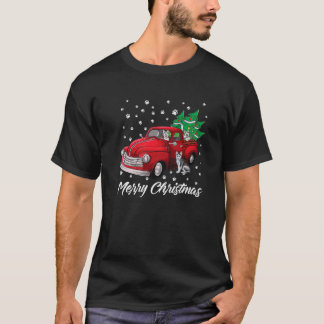 Siberian Husky Dog Christmas Red Truck Merry Xmas T-Shirt