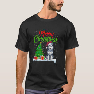 Siberian Husky Dog Christmas Tree Light Funny Xmas T-Shirt