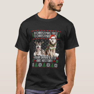 Siberian Husky Dog Christmas Tree Lights Puppy Dog T-Shirt