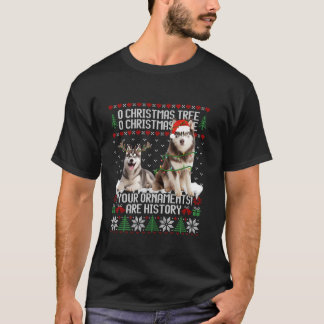 Siberian Husky Dog Christmas Tree Lights Puppy Dog T-Shirt