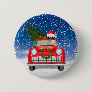 Siberian Husky Dog Driving Car In Snow Christmas 6 Cm Round Badge
