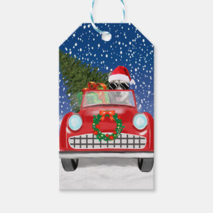 Siberian Husky Dog Driving Car In Snow Christmas Gift Tags
