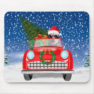 Siberian Husky Dog Driving Car In Snow Christmas Mouse Pad