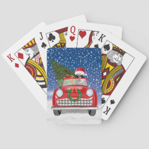 Siberian Husky Dog Driving Car In Snow Christmas  Playing Cards