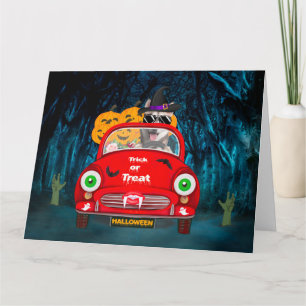 Siberian Husky Dog Driving Car Scary Halloween  Card