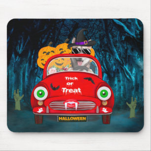 Siberian Husky Dog Driving Car Scary Halloween Mouse Pad