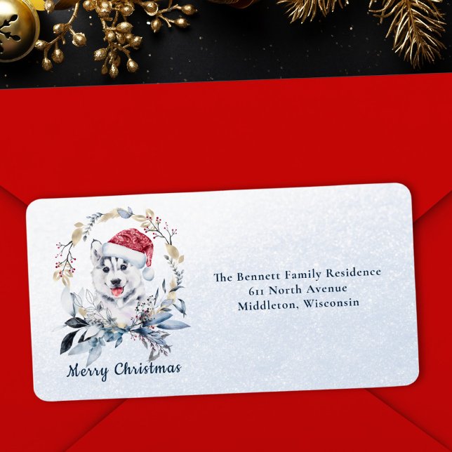 Siberian Husky Dog Gold Foliage Christmas Party Label (Creator Uploaded)