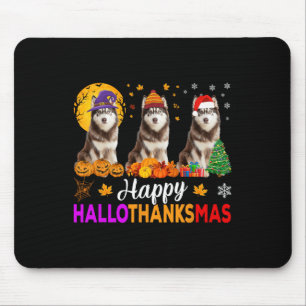 Siberian Husky Dog Halloween Christmas Hallothanks Mouse Pad