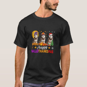Siberian Husky Dog Halloween Christmas Hallothanks T-Shirt