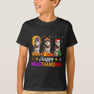 Siberian Husky Dog Halloween Christmas Hallothanks T-Shirt