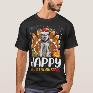 Siberian Husky Dog Halloween Christmas Happy Hallo T-Shirt