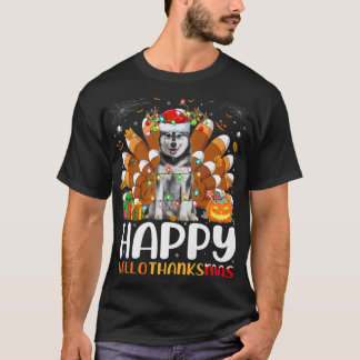 Siberian Husky Dog Halloween Christmas Happy Hallo T-Shirt