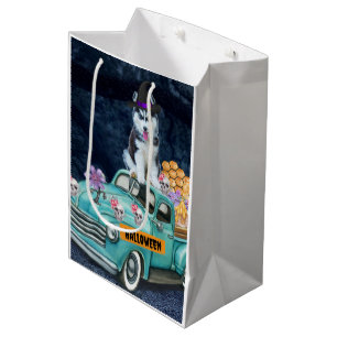 Siberian Husky Dog Halloween Truck Scary Night Medium Gift Bag