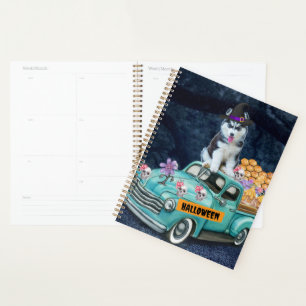 Siberian Husky Dog Halloween Truck Scary Night  Planner