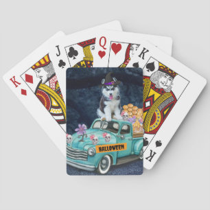 Siberian Husky Dog Halloween Truck Scary Night   Playing Cards