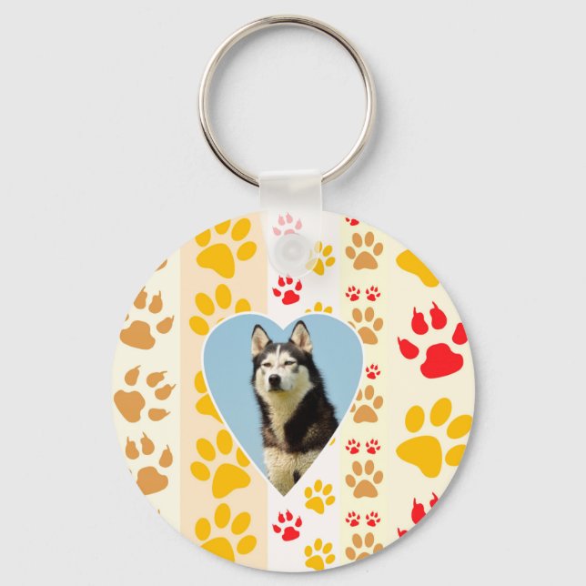 Siberian Husky Dog Heart Paws Print Key Ring (Front)