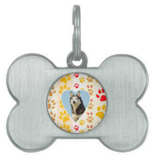 Siberian Husky Dog Heart Paws Print Pet Name Tag