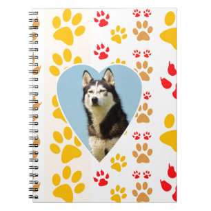 Siberian Husky Dog Heart Paws Print Spiral Notebook