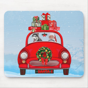 Siberian Husky Dog In Car With Santa Claus Mouse Pad
