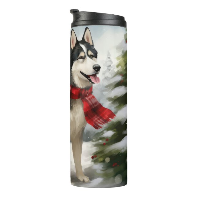 Siberian Husky Dog in Snow Christmas Thermal Tumbler (Rotated Right)