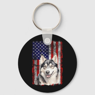 Siberian Husky Dog Lover Flag 4th of July Key Ring