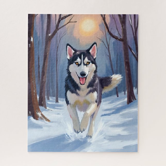 Siberian Husky Dog Painting Winter Art Jigsaw Puzzle (Vertical)