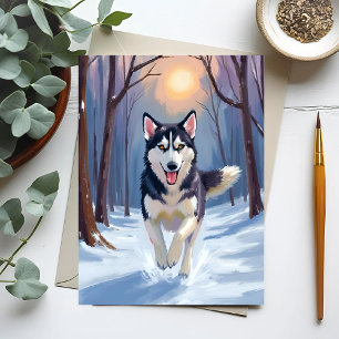 Siberian Husky Dog Painting Winter Postcard