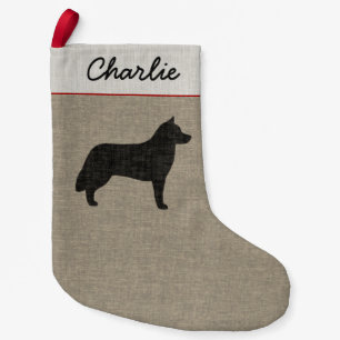 Siberian Husky Dog Silhouette Holiday Personalised Small Christmas Stocking