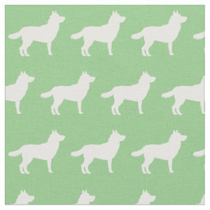 Siberian Husky Dog Silhouette Pet Sage Green Fabric