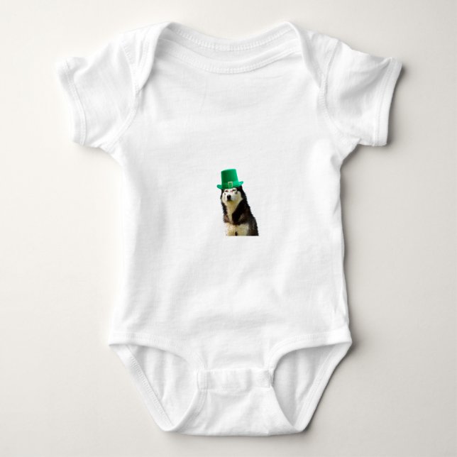 Siberian Husky Dog St. Patrick's day Baby Bodysuit (Front)