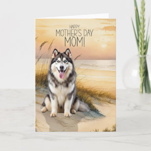 Siberian Husky Dog Sunset Beach Mother's Day Holiday Card