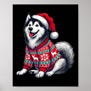 Siberian Husky Dog Ugly Sweater Santa Hat Christma Poster