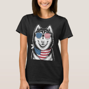 Siberian Husky Dog Usa Flag Sungles Patriotic 4th T-Shirt