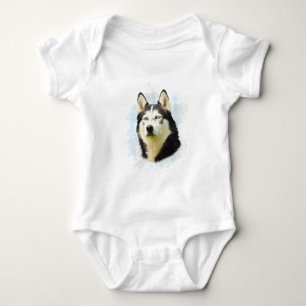 Siberian Husky Dog Water Colour Art Painting Baby Bodysuit