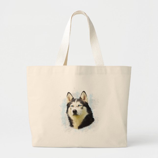 Siberian Husky Dog Water Colour Art Painting Large Tote Bag (Front)