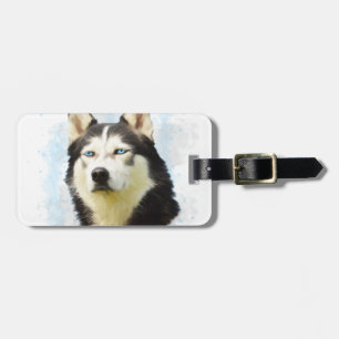 Siberian Husky Dog Water Colour Art Painting Luggage Tag